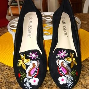 Musshoe Black Floral Flat Shoes 6.5